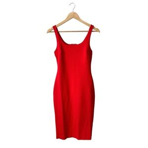 Babaton Aritzia Red bodycon Midi Dress Scoop Neck Size 2 New without tags